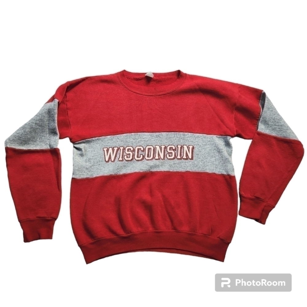 Vintage Wisconsin Spellout Red and Grey Collegiate Crewneck